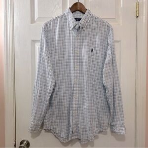 POLO Ralph Lauren Men's Button Down Shirt Plaid Blue White Size Medium